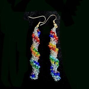 Artisan crafted glass bead rainbow pride earrings